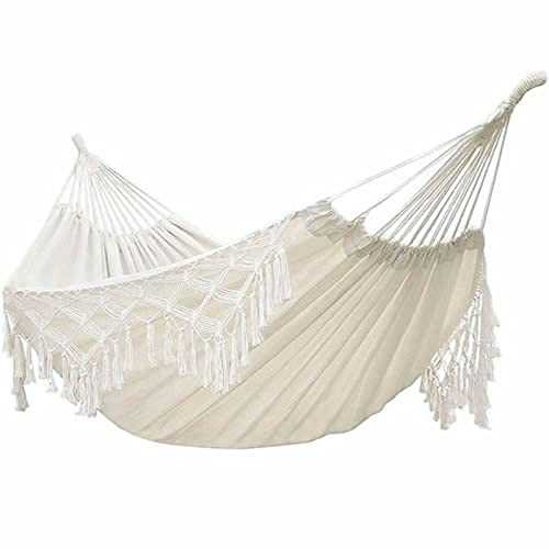 HJUGHPN Hammocks Large 2 Person Hammock Macrame Fringed Deluxe Double Hammock Net Swing Chair Indoor Hanging Swing