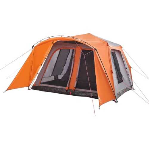 vidaXL 9-Person Family Camping Tent - Cabin Shape with Quick-Release System, Waterproof Porch, Detachable Rainfly in Grey/Orange
