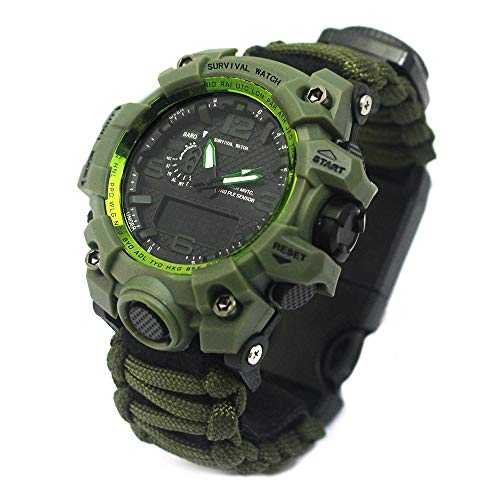 YzoTek 6 in 1 Outdoor Survival Bracelet Watch, Emergency Sports Waterproof Wristband First Aid Tools with Paracord, Compass, Thermometer, Whistle, Fire Starter for Camping & Adventure