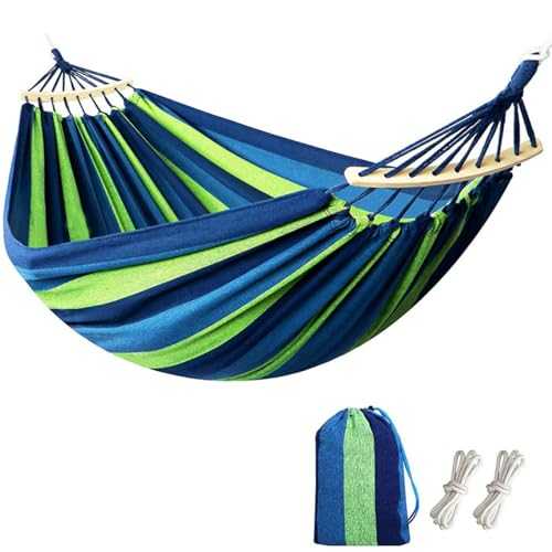 Double Hammock 2 People, with Two Anti Roll Balance Beam, Canvas Cotton Hammock with Carrying Bag Travel, Beach, Backyard Etc(blue)