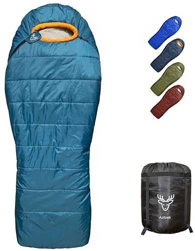 Azitrek 0 Degree Sleeping Bags for Adult and Youth | Mummy Peanut Shape - Side Sleeper Friendly | XXL Big and Tall Winter Cold Weather Camping Sleeping Bag w. Compression Sack