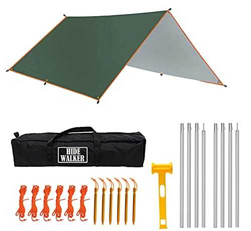 3x3M Camping Tarp with Poles Waterproof Tent Tarpaulin Lightweight Hammock Rain Fly Anti-UV Awning Canopy Waterproof Outdoor Shelter