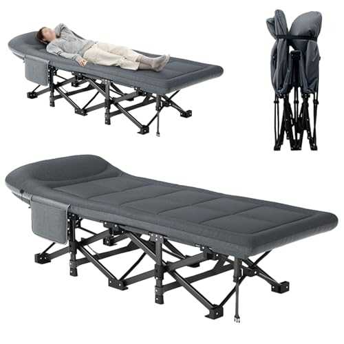 MDDKOP Camping Cot for Adults, Upgraded Heavy-Duty Portable Cot Bed with Mattress, Space Saving Easy Storage Foldable Padded Sleeping Cots for Camping Travel Tent Day Bed Outdoor & Home Guest