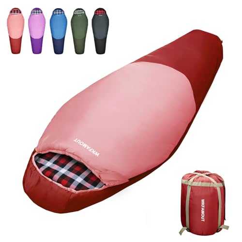 WKFAMOUT 0 Degree Mummy Sleeping Bag Flannel 3-4 Season Winter 500GSM Sleeping Bag Machine Washable for Adults Teenager Kids Size S M L with Compression Sack