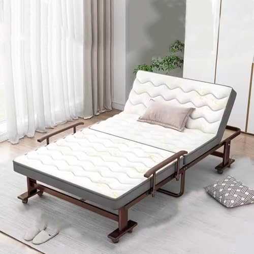 GXXINGIN Portable Folding Bed，Adult folding bed,Guest Bed Foldable Queen Folding Bed with Mattress Made of Ruggedized Steel Frame Movable with Casters Maximum Load Capacity 150kg(190 * 100 * 30CM)