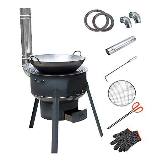 Camping Wood Burning Stove Iron Portable Wood Stove, Camping Log Burner Detachable Shed Wood Burning Stove, Firewood Stove Camping With Two Furnace Rings For Grill, Picnic, Hunting