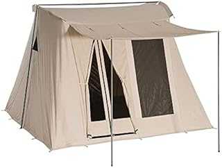 Waterproof Cotton Canvas Tent - 4 Season Family Camping Cabin Shelter with Awning, Mesh Windows & Extra Wide Doors for Outdoor Adventure