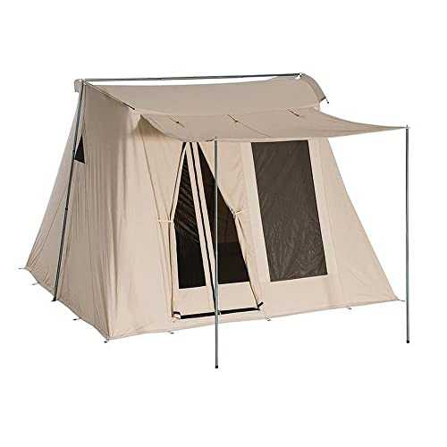 UNISTRENGH Waterproof Cotton Canvas Cabin Tent 4 Season Outdoor Camping Shelters with Awning, Mesh & Extra Wide Doors