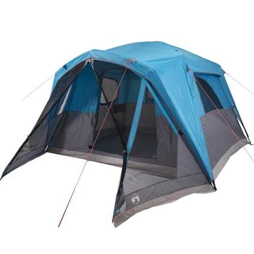 vidaXL Waterproof Family Tent with Porch - 6-Person Blue Cabin Camping Tent with Removable Rainfly, Mesh Walls for Insect Protection, Portable Shelter