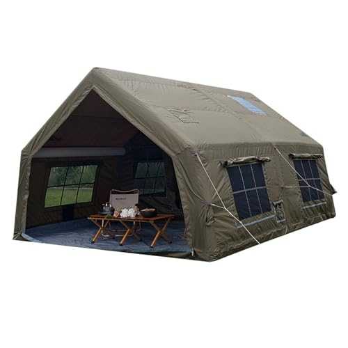 4 Season Air Tents, Camping Tent for 4 to 6, Large Waterproof Family Big Blow up Green Tent with Pump Includes Mesh Windows & Stove Jack, Easy Setup