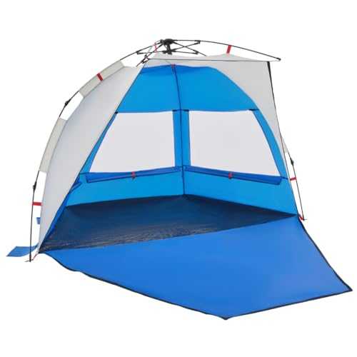 vidaXL 2-Person Beach Tent-Camping Shelter-Azure Blue-Quick Release-Waterproof-Polyester with PU Coating-224x138x142 cm