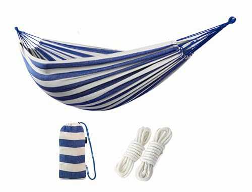 Comfortable Camping Hammock for 2 Person Cotton Fabric Portable Hammock with Hanging Ropes & Carry Bag, Up to 550lbs&Heavy Portable Beach Swing Bed for Camping Outdoor/Indoor Patio Backyard