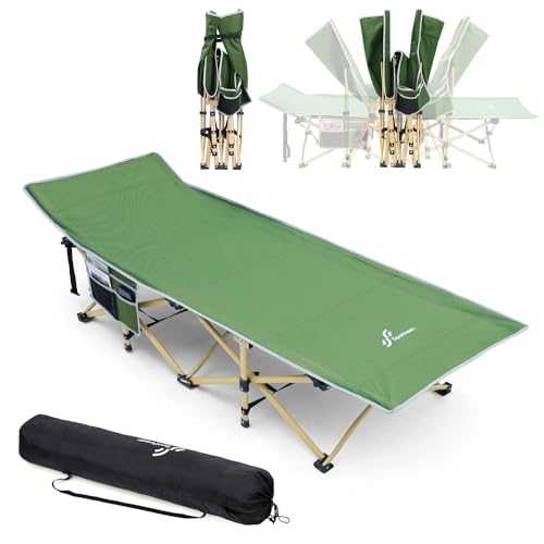 Sportneer Camp Beds for Adults, 74 * 28" Extra Wide Camping Beds for Adults with Side Pocket, Camping Beds for Outdoor Travel Folding Camp Bed for Picnic Office Indoor