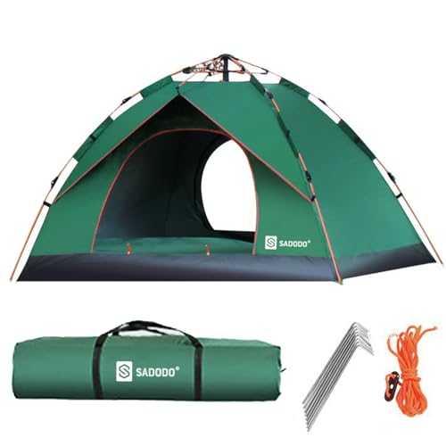 Sadodo Camping Tent Pop up Tent,Upgraded Waterproof & 210T UV Protection,80"x80"x54" Inch Large Outdoor Dual Door with Anti-mosquito Insects Net,Dome Tent (Green for 3-4 Person)