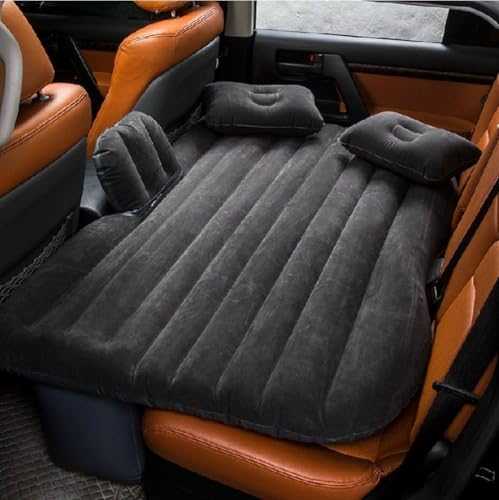 Inflatable Car Bed Mattress for Cars, SUVs & Trucks – Grey Flocking Backseat Air Mattress with 2 Pillows & Pump, Universal Travel Camping Sleeping Pad for Adults & Kids
