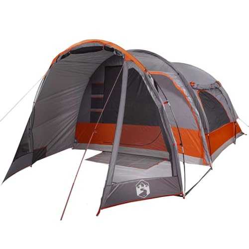 vidaXL 6-Person Family Tent - Waterproof Grey/Orange Camping Shelter with Easy Setup, Electrical Port, and Carry Bag