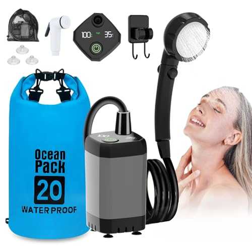 Portable Camping Shower with 20L Collapsible Bucket, 6000mAh Rechargeable Battery, Multi-Modes Spray Head & LED Smart Display, Type-C Charging Outdoor Shower Kit for Hiking, Travel, Pet Bath, Car Wash