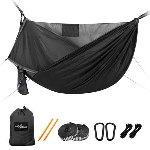 Travel Bird Camping Hammock with Mosquito Net and Ridge Rope, 290 * 140CM Large Space, Portable Lightweight Hanging Hammocks with Tree Straps for Outside, Hiking, Travel and Backpacking