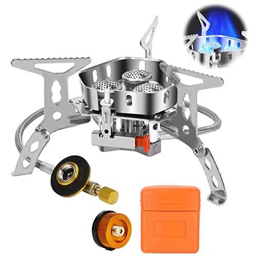 6800W Windproof Camping Stove Portable Camping Gas Stove Outdoor with Piezo Ignition Camping Gas Burner Stove Folding Backpacking Stove Suitable for Hiking, Camping, Trekking and Picnic