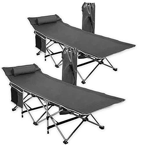 ZONETECH Folding Outdoor Travel Cot - 2 Pack Grey Premium Quality Lightweight Portable Heavy Duty Adult and Kids Travel Cot with Large Pocket