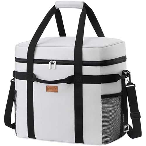 Lifewit 40L Soft Cooler Bag with Hard Liner, Large Insulated Picnic Lunch Bag Box Soft-Sided Cooling Bag for Camping、BBQ、Family Outdoor Activities, Silk Gray