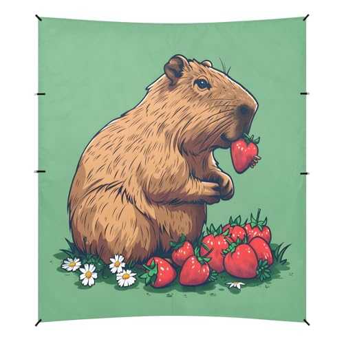 Camping Sun Shelters Capybara Eating Strawberries Beach Canopy 126 * 110.2in