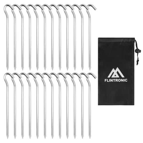 Flintronic 24PCS Alloy Tent Pegs, 7in (18cm) Heavy Duty Galvanised Ground Pegs, Rust Free, Suitable for Outdoor Grassland Travelling Camping Hiking (Silver)