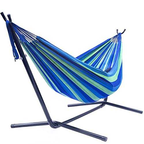 HJUGHPN Hammocks Double Hammock with Steel Stand Two Person Adjustable Hammock Bed, Storage Carryinga Case Included