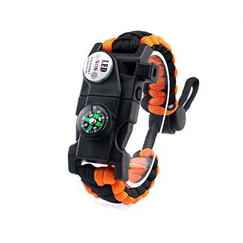 Adjustable Survival Bracelet, 7 Core Paracord 20 in 1 Emergency Sports Wristband Gear Kit with Waterproof LED SOS Light, Compass, Rescue Whistle, Fire Starter Multi-tool for Wilderness Adventure