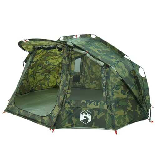 vidaXL Camouflage Fishing Tent - 5-Person Waterproof Camping Shelter - 332x284x147 cm - Easy Setup & Lightweight with Carry Bag