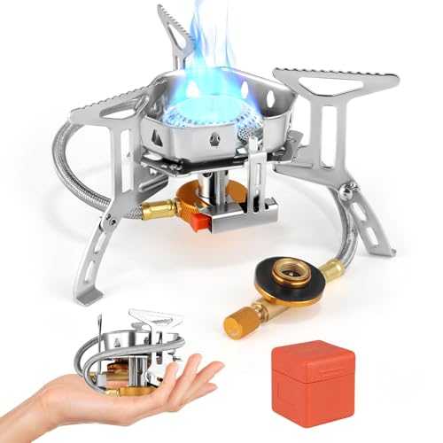 Camping Gas Stove, Portable Collapsible Outdoor Camping Stove with Piezo Ignition, 3500W Windproof Backpacking Stove, Foldable Gas Burner Furnace for Outdoor Cooking Hiking Picnic Trekking Fishing BBQ