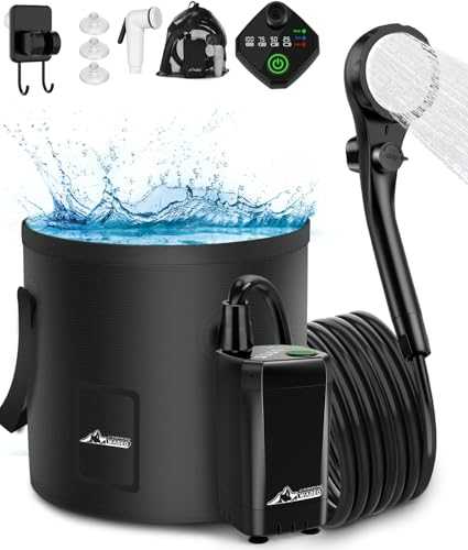 WADEO Upgraded Portable Shower with 20L Collapsible Bucket, 3000mAh Camping Shower with 3 Gear & LED Smart Display, Outdoor Shower with 1.5H-Lasting Rechargeable Battery & 3-in-1 Hook, Type-C