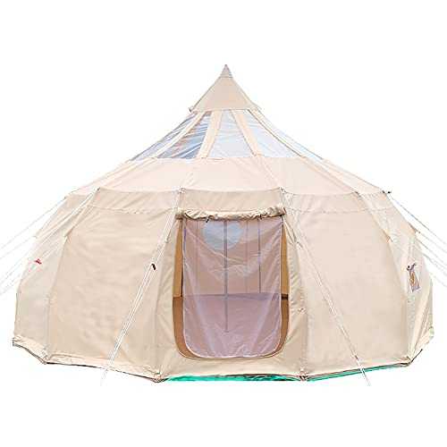 Outdoor Canvas Bell Tent 5M - Luxury 4 Season Yurt For Camping Hiking Party - Large Glamping Tent Made Of Canvas/900D Oxford Cloth