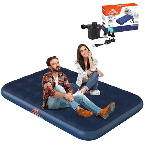 Vivo Technologies Double Airbed, Air Bed with AC Pump Waterproof Blow up Bed, Air Mattress Double Quick Inflatable Mattress for Travel, Camping