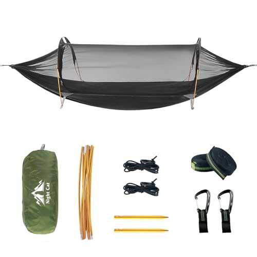 Night Cat Camping Hammock with Tree Straps for One Person Portable Ultralight Hammock Lightweight for Backpacking Hiking Backyard Outdoor Garden