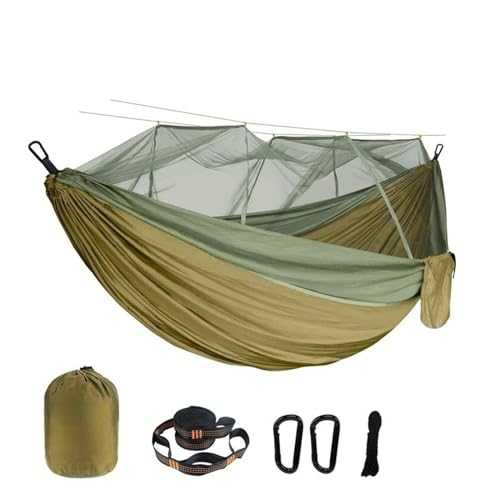 QIUYMGFG Outdoor Camping Accessories Camping Hammock Double Mosquito Net Hammock 300×200CM Plus Size OutdoorHammock Umbrella Cloth Nylon Camping(ArmyGreen)