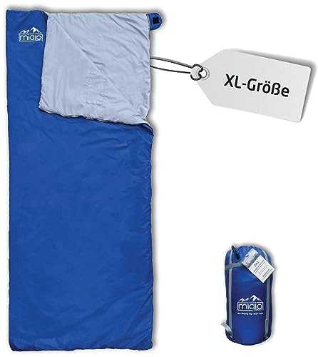 MIQIO® 2-in-1 Large XL Summer Sleeping Bag for Adults, Compression Sack for Small Pack Size, for Camping, Outdoor, Festivals, Blanket Sleeping Bag and XL Travel Blanket in One, Can be Coupled