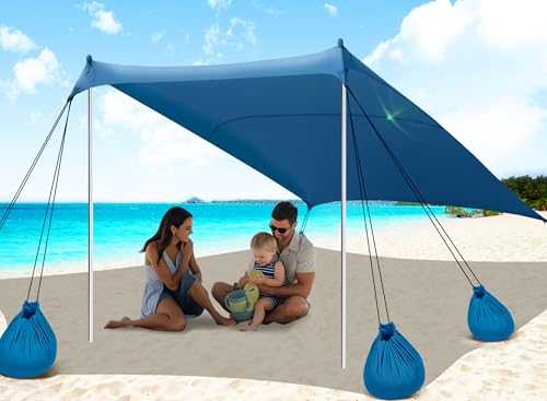 10x10ft Beach Tent, UPF50+ Sun Shelter with Sandbags, Ground Pegs & Stability Poles, Includes Sand Shovel, Perfect for Camping, Fishing, Picnics & Backyard Fun