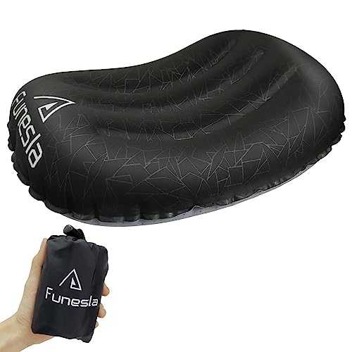 Funesla Ultralight Camping Pillow, Compact Anti-Slip Inflatable Travel Pillow, Small Inflatable Pillow for Camping Backpacking Beach Fishing, Blow Up Pillow for Adults Kids -Ultra 2.0 Black