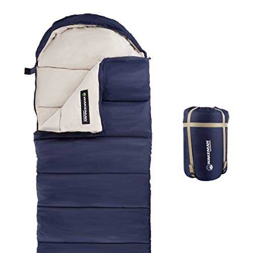 Wakeman Outdoors Sleeping Bag – 35F Rated 3 Season Envelope Style with Hood for Outdoor Camping, Backpacking and Hiking with Carry Bag (Navy)