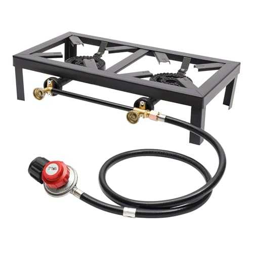 Portable Camping Double Burner Outdoor Gas Stove Propane Cooker with Adjustable Regulator Hose for Patio Camping, BBQ,8000W 0-10PSI 48 * 25 * 11.5cm