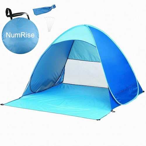 Pop up Beach Tent，QMQ Outdoor Automatic Instant Portable Cabana Beach Tent 2-3 Person Fishing Anti UV Beach Tent Beach Sun Shelter with Carry Bag 145X165X110cm Blue