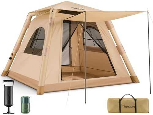 Trakiom Inflatable Camping Tent 3-4 Person Waterproof Blow Up Tents with Hand Pump and Automatic Pump, Portable Easy Setup Inflatable House Tent for Family Camping Adult