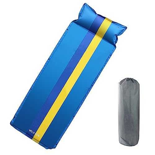 WILD FUN Sleeping Pad for Camping, Camping Mattress with Pillow, Self Inflating Camping Pad 1.2" Thick Foam, Air Mattress Inflatable Sleeping Mat for Backpacking,Hiking