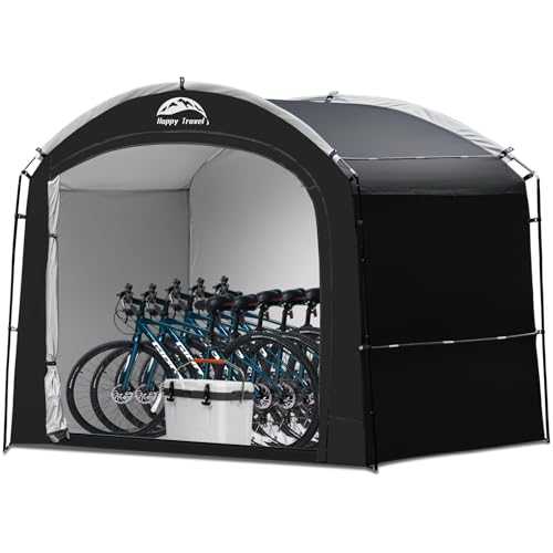 Bike Storage Shed Tent, Waterproof Portable Bicycle Cover with 30% More Top Storage Space for 2/3/4/5 Bikes,Clips Easy Setup Outdoor Sheds Shelter for Motorcycle, Garden Tools, Lawn Mower