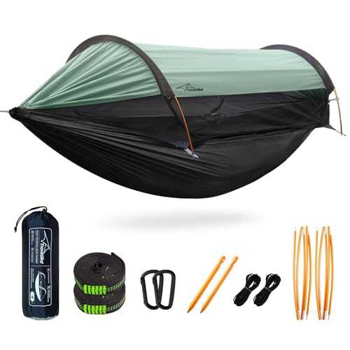 Travel Bird Camping Hammock Tent with Mosquito Net and Sunshade, 290 * 140CM Extra Large Space, Multi-mode Lightweight Hanging Hammocks Tree Straps Swing, Ground Tent for Outside, Hiking