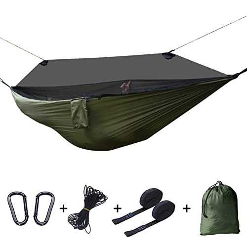 Portable Camping Hammock Set with Mosquito Net Rain Fly Tree Straps Outdoor Sleeping Tent Suspension Kit for Travel Hiking and Backyard Use