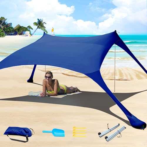 7×7 FT Beach Tent Sun Shelter UPF50+ UV Protection, Outdoor Canopy Tent Sun Shade with 2 Poles for Camping, Beach, Fishing, Backyard and Picnics Navy