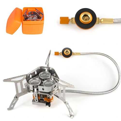 Hoquare Camping Gas Stove, 9800W Portable Compact Burner with Piezo Ignition Adapters Converter, Windproof Backpacking Burner Cooking Stoves for BBQ, Hiking, Camping, Trekking, Fishing, Picnic