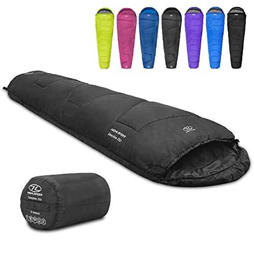 Highlander Sleepline 2 Season Lightweight Adults Mummy Sleeping Bag 250gsm - Suitable for British Spring & Summer – Great for Backpacking, Hiking, Festivals, Caravans, and Camping